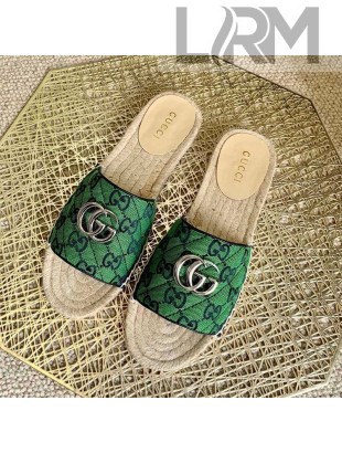Gucci GG Multicolor Canvas Flat Silde Sandals Green 2021 