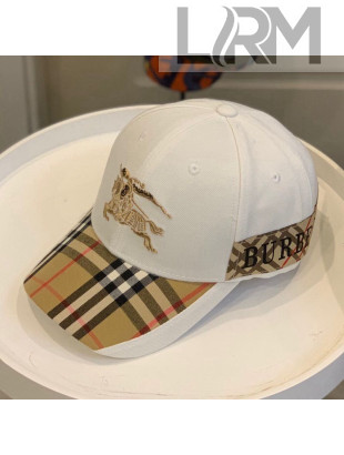 Burberry TB Check Canvas Baseball Hat with Logo Embroidery White 2021