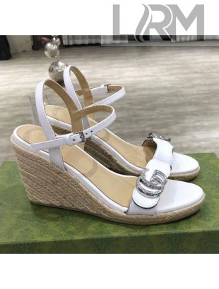 Gucci GG Lambskin Wedge Sandals White/Silver 2021