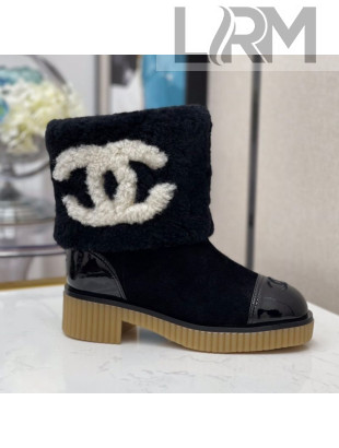 Chanel Suede CC Wool Short Boots Black 2020