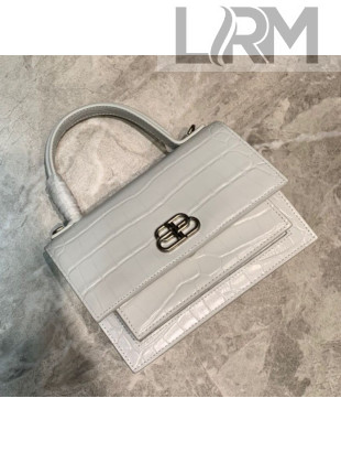 Balenciaga Sharp XS Satchel Top Handle Bag in White Crocodile Embossed Shiny Calfskin 2020