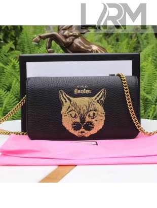 Gucci Garden Cat Print Calfskin Mini Bag 521552 Black 2018