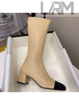 Chanel Lambskin Heel Mid High Boots Beige 2020