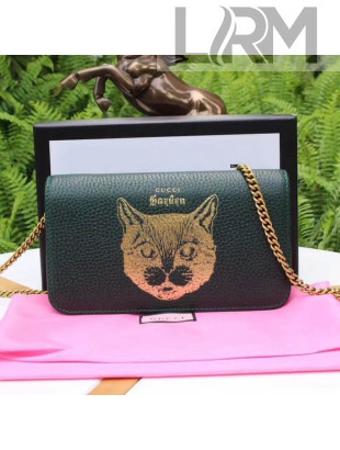 Gucci Garden Cat Print Calfskin Mini Bag 521552 Dark Green 2018