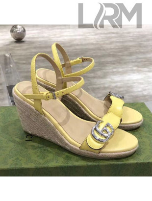 Gucci GG Lambskin Wedge Sandals Yellow/Silver 2021