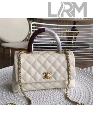 Chanel Grained Calfskin Flap Top Handle Bag White 2019