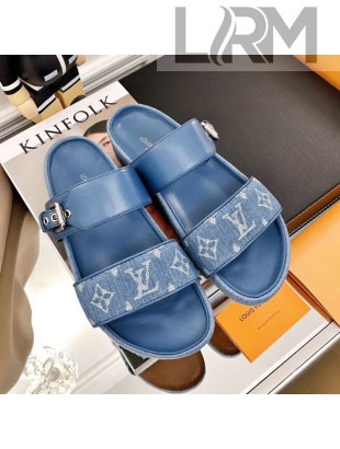 Louis Vuitton Bom Dia Denim Flat Sandals Blue 2021