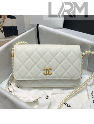 Chanel Calfskin Wallet on Pearl Chain WOC AP2190 White 2021