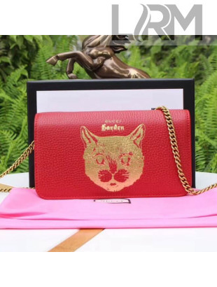 Gucci Garden Cat Print Calfskin Mini Bag 521552 Red 2018