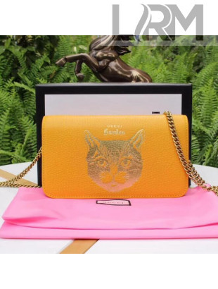 Gucci Garden Cat Print Calfskin Mini Bag 521552 Yellow 2018