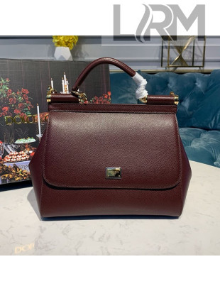 Dolce&Gabbana Classic Medium Sicily Palm-Grained Leather Top Handle Bag Burgundy