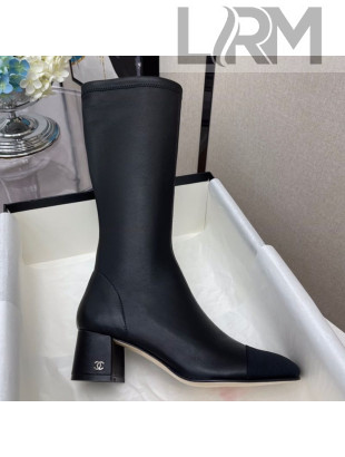 Chanel Lambskin and Fabric Heel Mid High Boots Black 2020