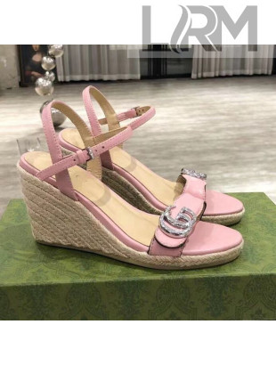 Gucci GG Lambskin Wedge Sandals Pink/Silver 2021