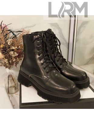 Gucci Calfskin Wool Lace-up Short Boots Black 2020