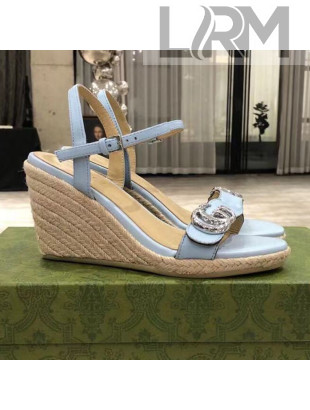 Gucci GG Lambskin Wedge Sandals Blue/Silver 2021