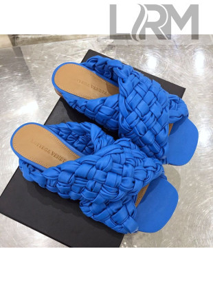 Bottega Veneta Lambskin Woven Cross Strap Flat Slide Sandals Royal Blue 2020
