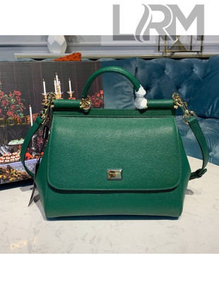 Dolce&Gabbana Classic Medium Sicily Palm-Grained Leather Top Handle Bag Green