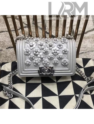 Chanel Camellia Small Boy Flap Bag A67085 Silver 2019