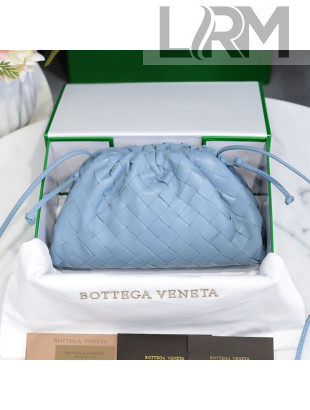 Bottega Veneta The Mini Pouch Crossbody Bag in Woven Lambskin Light Blue 2020