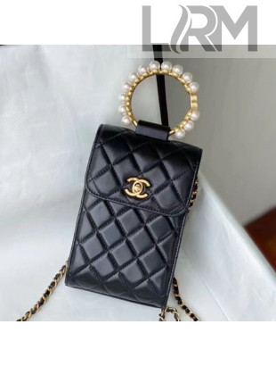 Chanel Lambskin Clutch with Pearl Handle AP2273 Black 2021