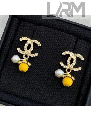 Chanel Pearl Camellia Bloom Earrings AB5708 Yellow 2021