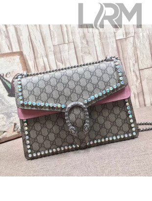 Gucci Dionysus GG Supreme Medium Shoulder Bag with Crystals 403348 Pink 2017