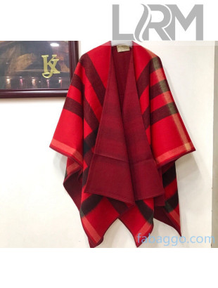 Burberry Cashmere & Wool Check Double Cape Red 2020