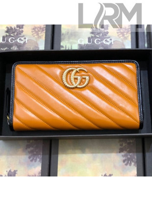 Gucci GG Diagonal Marmont Zip Around Wallet ‎573810 Cognac 