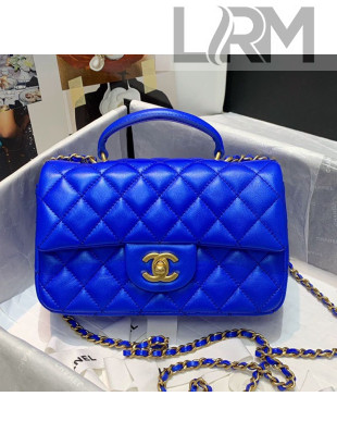 Chanel Shiny Lambskin Mini Flap Bag with Top Handle AS2431 Royal Blue 2021