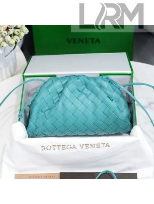 Bottega Veneta The Mini Pouch Crossbody Bag in Woven Lambskin Water Blue 2020