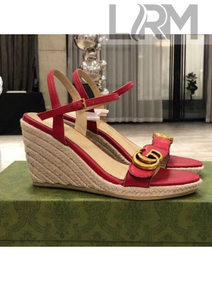 Gucci GG Lambskin Wedge Sandals Red/Gold 2021