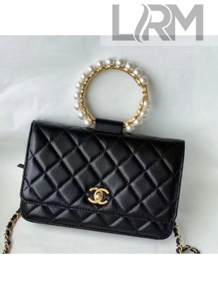 Chanel Lambskin Wallet on Chain WOC with Pearl Handle AP2272 Black 2021