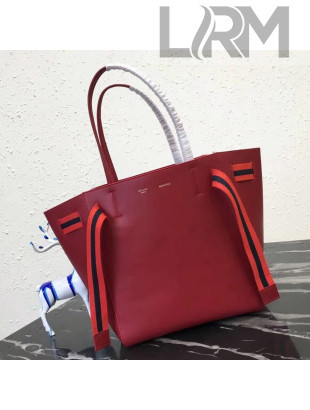Celine Small Cabas Phantom in Calfskin with Wool Belt Red 2018