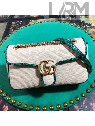 Gucci GG Marmont Raffia Small Shoulder Bag ‎with Snakeskin Trim 443497 White/Green 2019