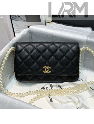 Chanel Calfskin Wallet on Pearl Chain WOC AP2190 Black 2021