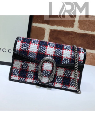 Gucci Dionysus Check Tweed Super Mini Bag 476432 Blue/White/Red 2019