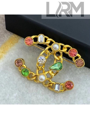 Chanel Colored Crystal CC Brooch 2021