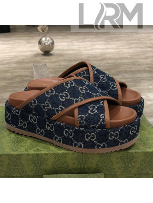 Gucci GG Denim Platform Sandal 663666 Dark Blue 2021