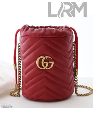 Gucci GG Marmont Leather Mini Bucket Shoulder Bag 575163 Red 2019