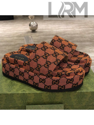 Gucci GG Multicolor Canvas Platform Slide Sandal 573018 Orange 2021