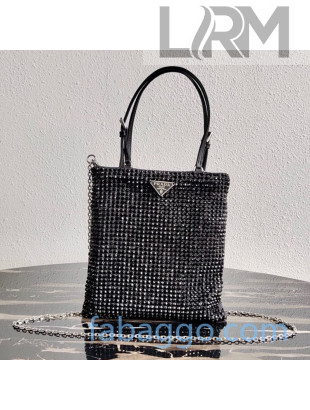 Prada Satin Handbag with Crystal Decoration 1BA253 Black 2020