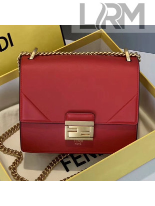 Fendi Kan U Small Matte Calfskin Embossed Corners Flap Bag Red 2019 (Top Quality)