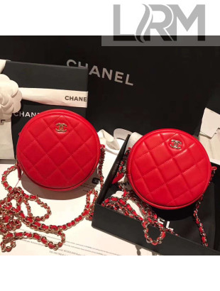 Chanel Lambskin Classic Round Clutch with Chain A70657 Red 2018