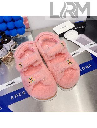 Chanel Shearling Flat Sandals G35927 Light Pink 2021
