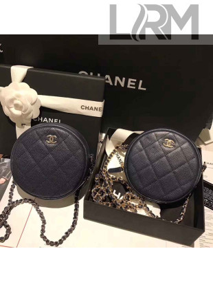 Chanel Lambskin Classic Round Clutch with Chain A70657 Navy Blue 2018