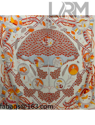 Hermes Magic Umbrella Cashmere Silk Scarf 140x140cm Orange 2021 