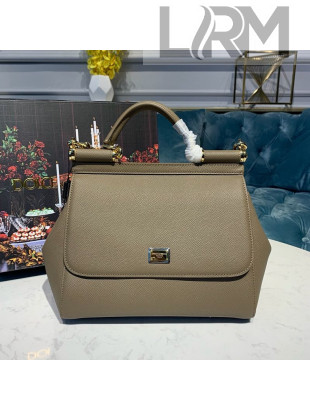 Dolce&Gabbana Classic Medium Sicily Palm-Grained Leather Top Handle Bag Grey 02