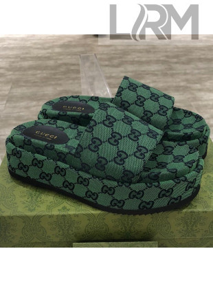 Gucci GG Multicolor Canvas Platform Slide Sandal 573018 Green/Black 2021