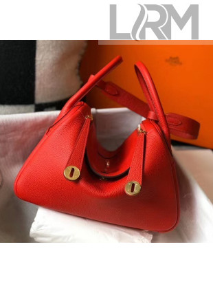 Hermes Lindy 30cm Bag In Togo Calfskin Leather Red 2020