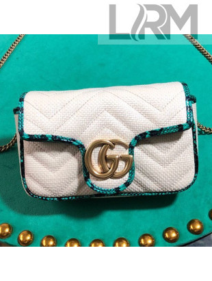 Gucci GG Marmont Raffia Super Mini Shoulder Bag ‎with Snakeskin Trim ‎476433 White/Green 2019